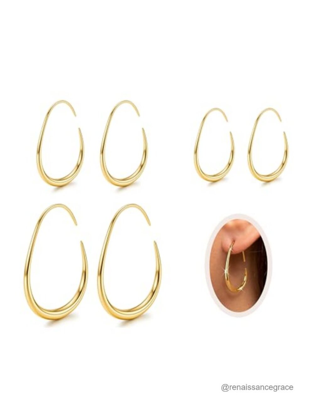 14K Gold Plated Teardrop Hoop Earrings Set Hypoallergenic Surgical Steel